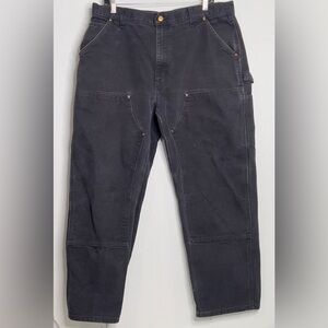 CARHARTT Men's 37x 30  Black Duck Double Knee Work Pants DISTRESSED  #61